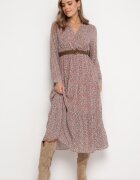 r&f fashion Rochie Roz Cloș cu flori cu curea Khito