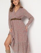r&f fashion Rochie Roz Cloș cu flori cu curea Khito