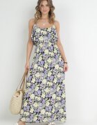r&f fashion Rochie Violet-Galbenă Din Bumbac Cu Flori Cu Volan Janellie