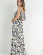 r&f fashion Rochie Violet-Galbenă Din Bumbac Cu Flori Cu Volan Janellie