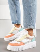 renda Adidași Alb-Portocalii pe Talpă Groasă Embosată cu Perforații și Imprimeu leopard Odivila