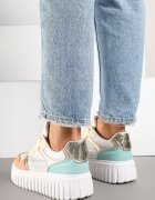 renda Adidași Alb-Portocalii pe Talpă Groasă Embosată cu Perforații și Imprimeu leopard Odivila