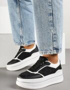 renda Adidași Negru-Alb cu Talpă Groasă Decorați cu Imprimeu în Relief Nalliera