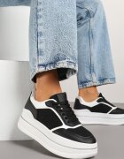 renda Adidași Negru-Alb cu Talpă Groasă Decorați cu Imprimeu în Relief Nalliera