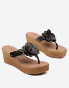 renda Papuci cu bară între degete Negre pe platformă cu Flori 3D Emimi