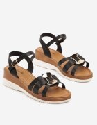 renda Sandale Negre pe coturn cu ornament metalic Nevanissa