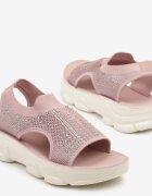 renda Sandale Sport Roz cu Partea superioară elastică pe Talpă Groasă Lirasette