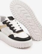 renda Sneakers Alb-Negru pe Talpă Groasă Embosată cu Perforație și Panteră Odivila