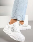 renda Sneakers Albe pe talpă groasă în relief cu perforații și imprimeu leopard Odivila