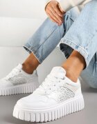 renda Sneakers Albe pe talpă groasă în relief cu perforații și imprimeu leopard Odivila