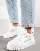 renda Sneakers Albe pe talpă groasă în relief cu perforații și imprimeu leopard Odivila