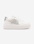 renda Sneakers Albe pe talpă groasă în relief cu perforații și imprimeu leopard Odivila