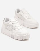 renda Sneakers Albe pe talpă groasă în relief cu perforații și imprimeu leopard Odivila