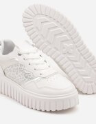renda Sneakers Albe pe talpă groasă în relief cu perforații și imprimeu leopard Odivila