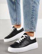 renda Sneakers Negri-Albi cu Talpă Groasă în Relief Zdivila