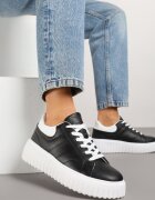 renda Sneakers Negri-Albi cu Talpă Groasă în Relief Zdivila