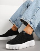 renda Sneakersy Negri cu Talpă Groasă și Față Perforată Ellisene