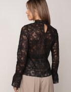 retro & icone Bluză ajurată cu bumbac flori brodate volănașe și paiete Novetra Neagră