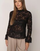 retro & icone Bluză ajurată cu bumbac flori brodate volănașe și paiete Novetra Neagră