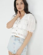 retro & icone Bluză Albă Scurtă din Țesătură Croșetată cu Nasturi Ariarose