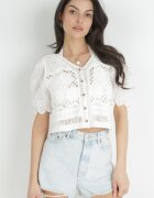 retro & icone Bluză Albă Scurtă din Țesătură Croșetată cu Nasturi Ariarose