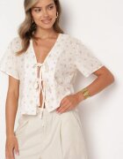 retro & icone Bluză bej deschis tip cardigan legată cu șnururi în față Maiana