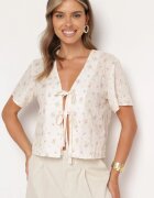 retro & icone Bluză bej deschis tip cardigan legată cu șnururi în față Maiana