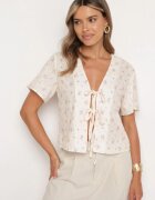 retro & icone Bluză bej deschis tip cardigan legată cu șnururi în față Maiana