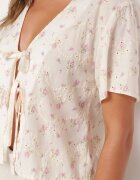retro & icone Bluză bej deschis tip cardigan legată cu șnururi în față Maiana