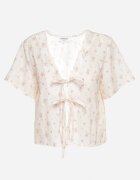 retro & icone Bluză bej deschis tip cardigan legată cu șnururi în față Maiana