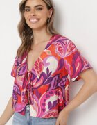 retro & icone Bluză Roz-violet din Viscoză cu Mânecă Scurtă și Legare în Față Miloella