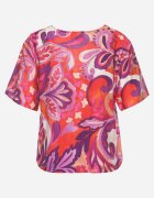 retro & icone Bluză Roz-violet din Viscoză cu Mânecă Scurtă și Legare în Față Miloella