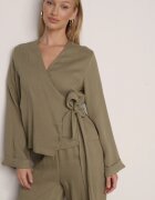 retro & icone Bluză Verde Petrecută din Viscoză Decorată cu legătură Velanitte