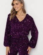retro & icone Bluză Violet finisată cu elastic la bază cu paiete și decolteu triunghiular Preozja