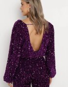 retro & icone Bluză Violet finisată cu elastic la bază cu paiete și decolteu triunghiular Preozja