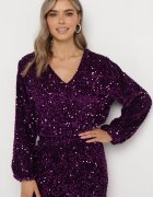 retro & icone Bluză Violet finisată cu elastic la bază cu paiete și decolteu triunghiular Preozja