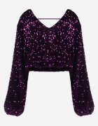 retro & icone Bluză Violet finisată cu elastic la bază cu paiete și decolteu triunghiular Preozja
