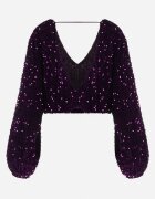 retro & icone Bluză Violet finisată cu elastic la bază cu paiete și decolteu triunghiular Preozja
