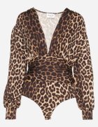 retro & icone Body Maro Drapat Leopard cu Decolteu în V și Mâneci Dorige