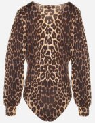 retro & icone Body Maro Drapat Leopard cu Decolteu în V și Mâneci Dorige