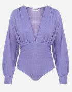 retro & icone Body Violet cu Mâneci Bufante și Decolteu Adânc Gulzar