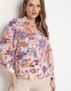 retro & icone Cămașă Alb-Roz cu Imprimeu Floral cu Croială Clasică Lumelia