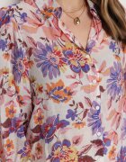 retro & icone Cămașă Alb-Roz cu Imprimeu Floral cu Croială Clasică Lumelia
