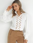 retro & icone Cămașă Albă cu guler tunica și inserții din dantelă Calsih