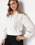 retro & icone Cămașă Albă cu guler tunica și ornamente ajurate din Vâscoză Mazes