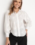 retro & icone Cămașă albă transparentă cu broderie cu mâneci largi din bumbac Filneya