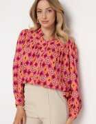 retro & icone Cămașă Fucsia-Portocalie din Viscoză cu Imprimeu Mozaic cu Mâneci Bufante Tlaria