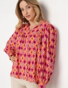 retro & icone Cămașă Fucsia-Portocalie din Viscoză cu Imprimeu Mozaic cu Mâneci Bufante Tlaria
