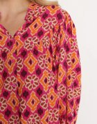 retro & icone Cămașă Fucsia-Portocalie din Viscoză cu Imprimeu Mozaic cu Mâneci Bufante Tlaria