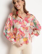 retro & icone Cămașă în bej și roz cu model abstract strălucitor Wilnaria